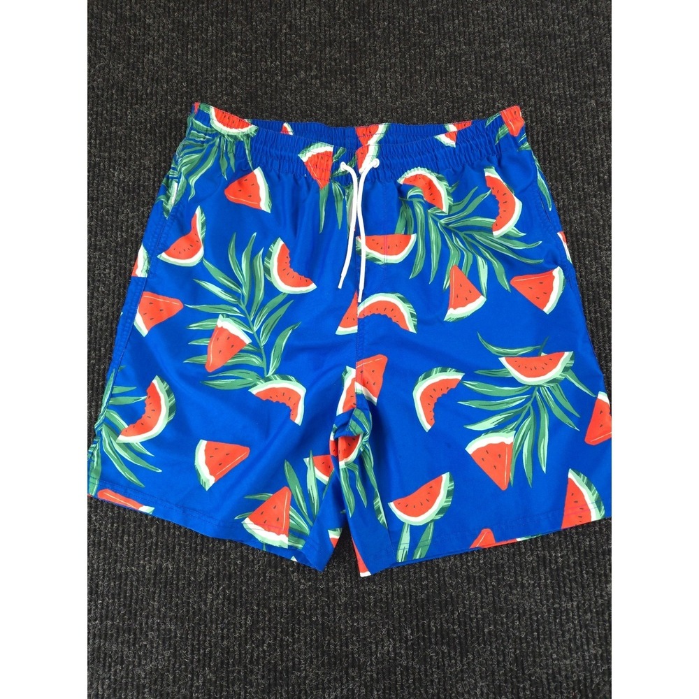 Old Navy Mens Watermelon Palm Leaf Print Swim Trunks Blue‎ Red Size Large